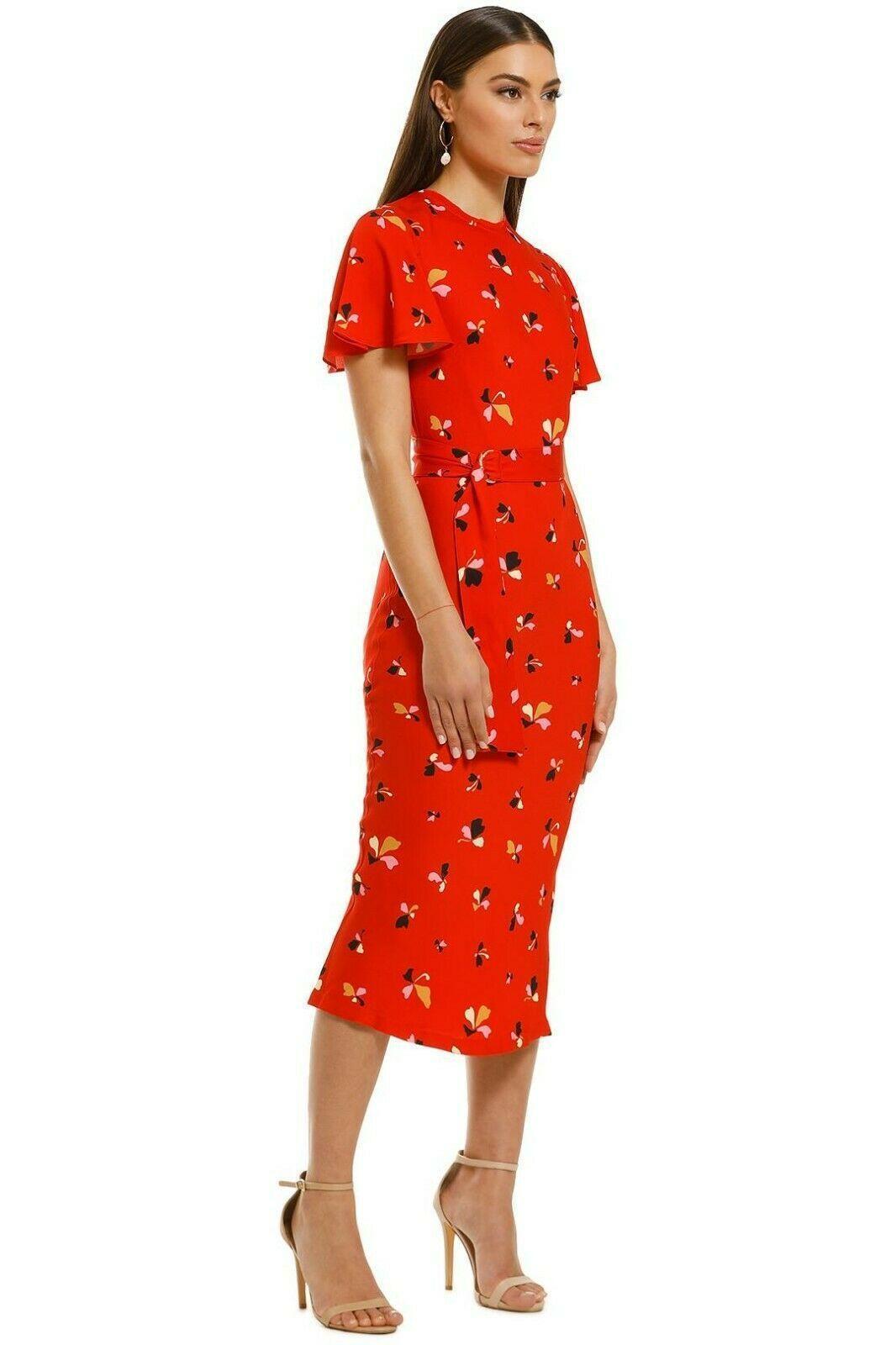 Rebecca Vallance Midi Dress with Belt Red Print Size 14  - Image 1