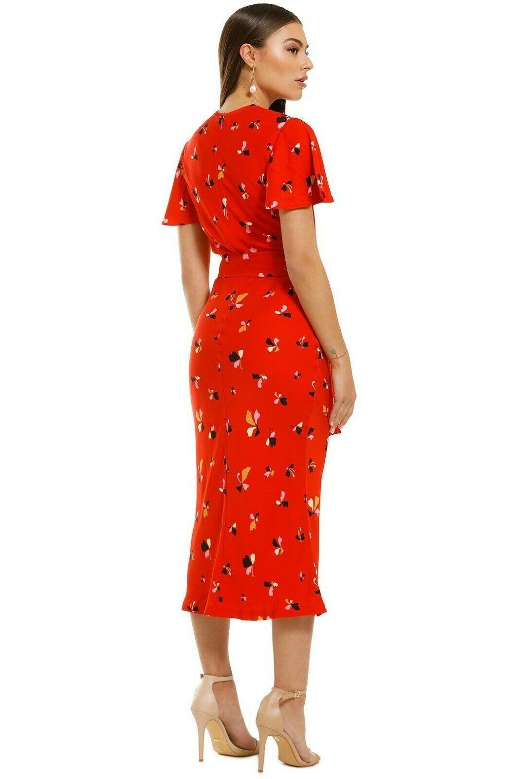Rebecca Vallance Midi Dress with Belt Red Print Size 14  - Image 2