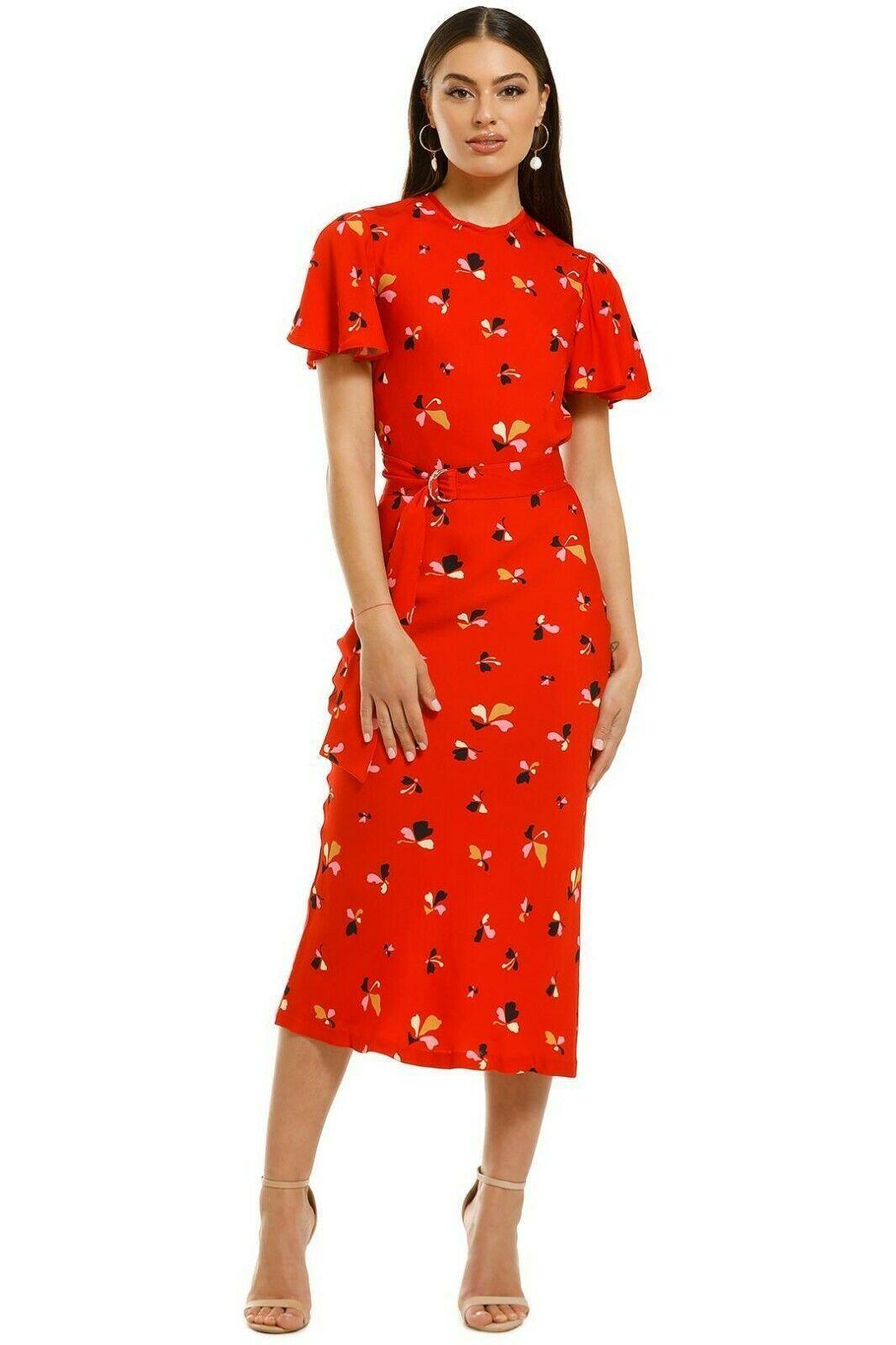 Rebecca Vallance Midi Dress with Belt Red Print Size 14  - Image 3