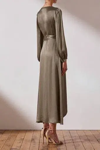 Shona Joy Elton Wrap Dress Olive Green Size 6 - Image 2