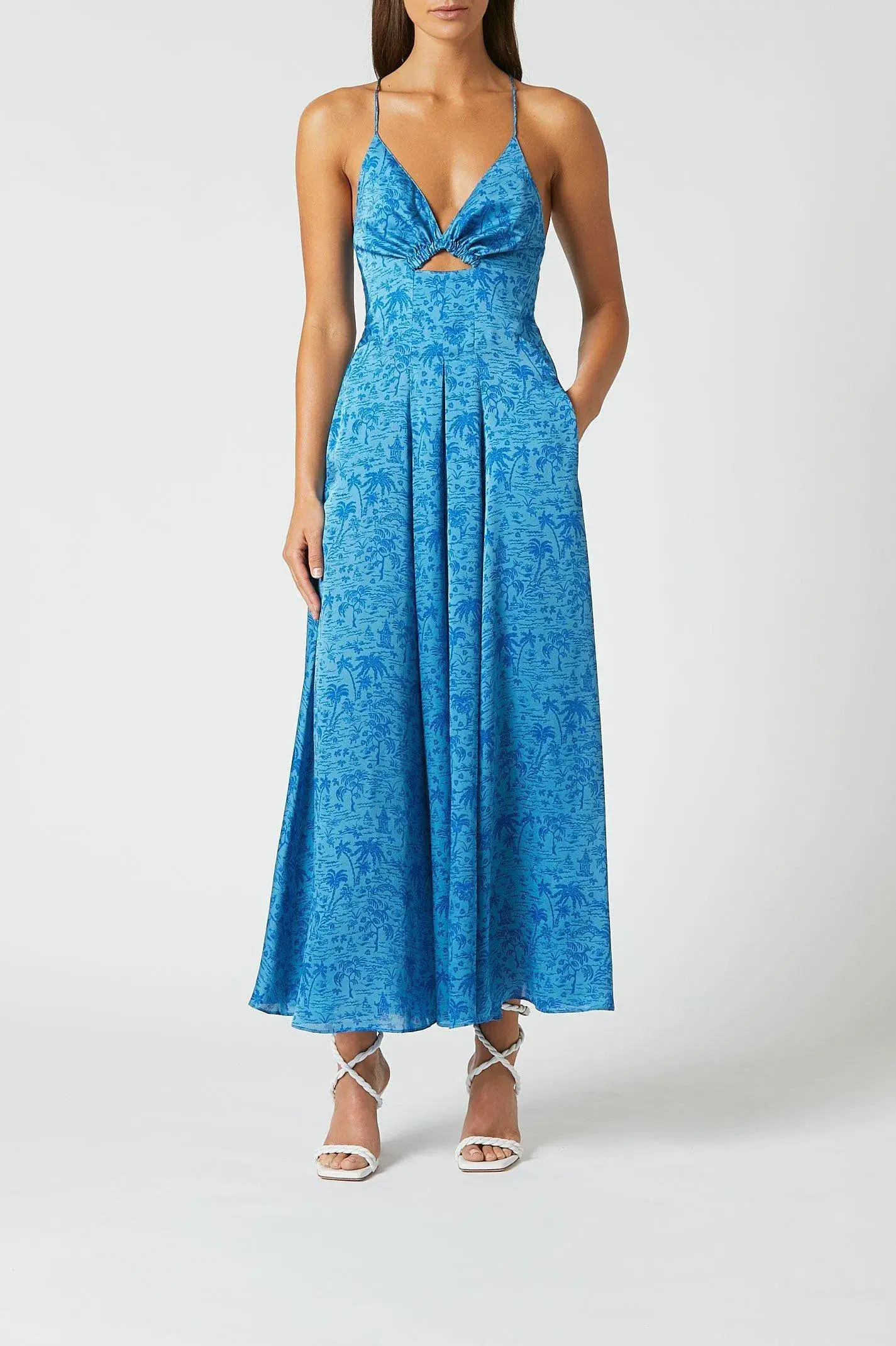 Scanlan Theodore Silk Tropical Strappy Dress Blue Size AU 10 - Image 1