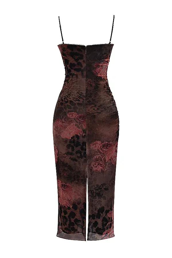 House of CB Nalini Printed Floral and Leopard Print Midi Dress Print Size S/Au 8 - Image 7