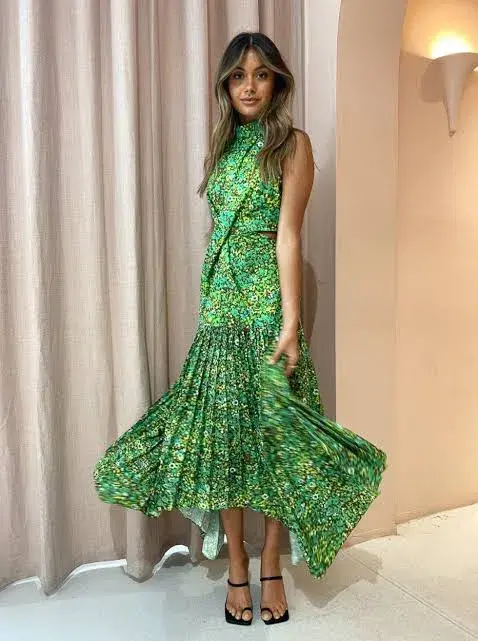 Alemais Phyllis Twist Front Pleat Midi Dress in Green Size 8 - Image 1