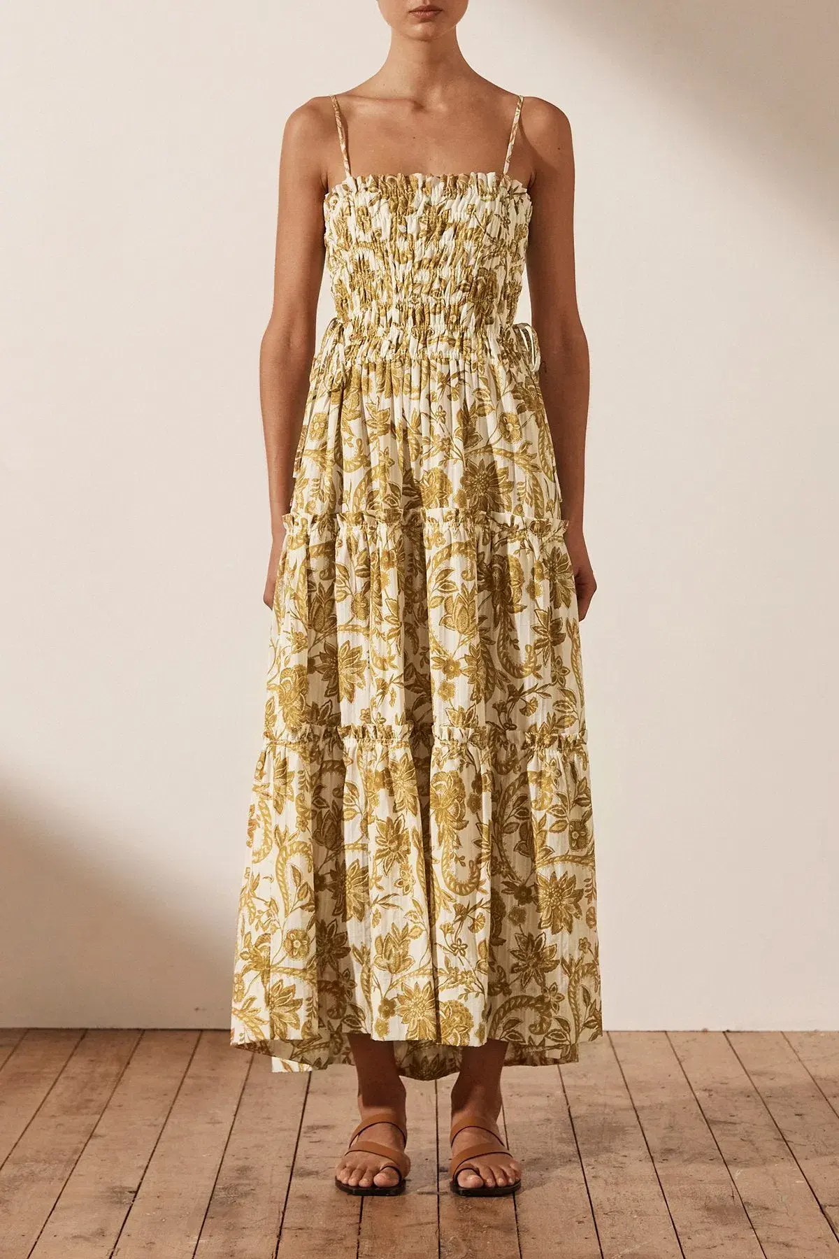 Shona Joy Saffron Shirred Tiered Midi Dress Print Size 14 - Image 2