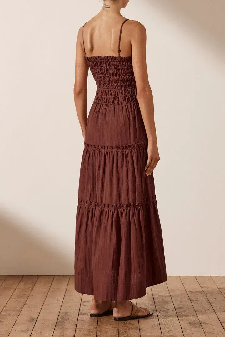 Shona Joy Kaia Shirred Tiered Midi Dress Chocolate Brown Size 14 - Image 2
