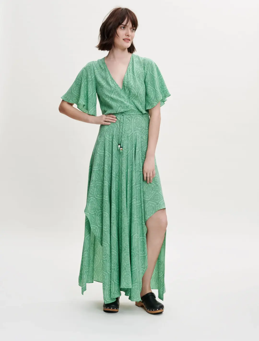Maje Rimaro Wrap Maxi Dress Green Size 34/Au 6 for rent on The Volte - main image