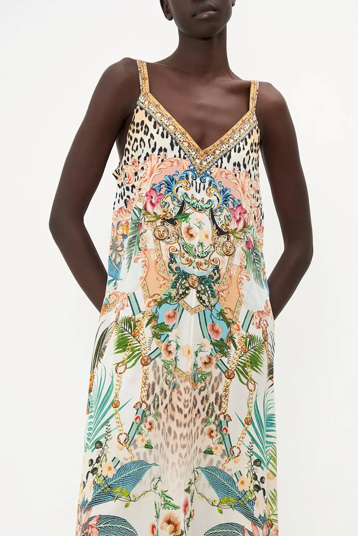 Camilla V Neck Midi Slip Dress Royalty Loyalty Print Size 10 - Image 2