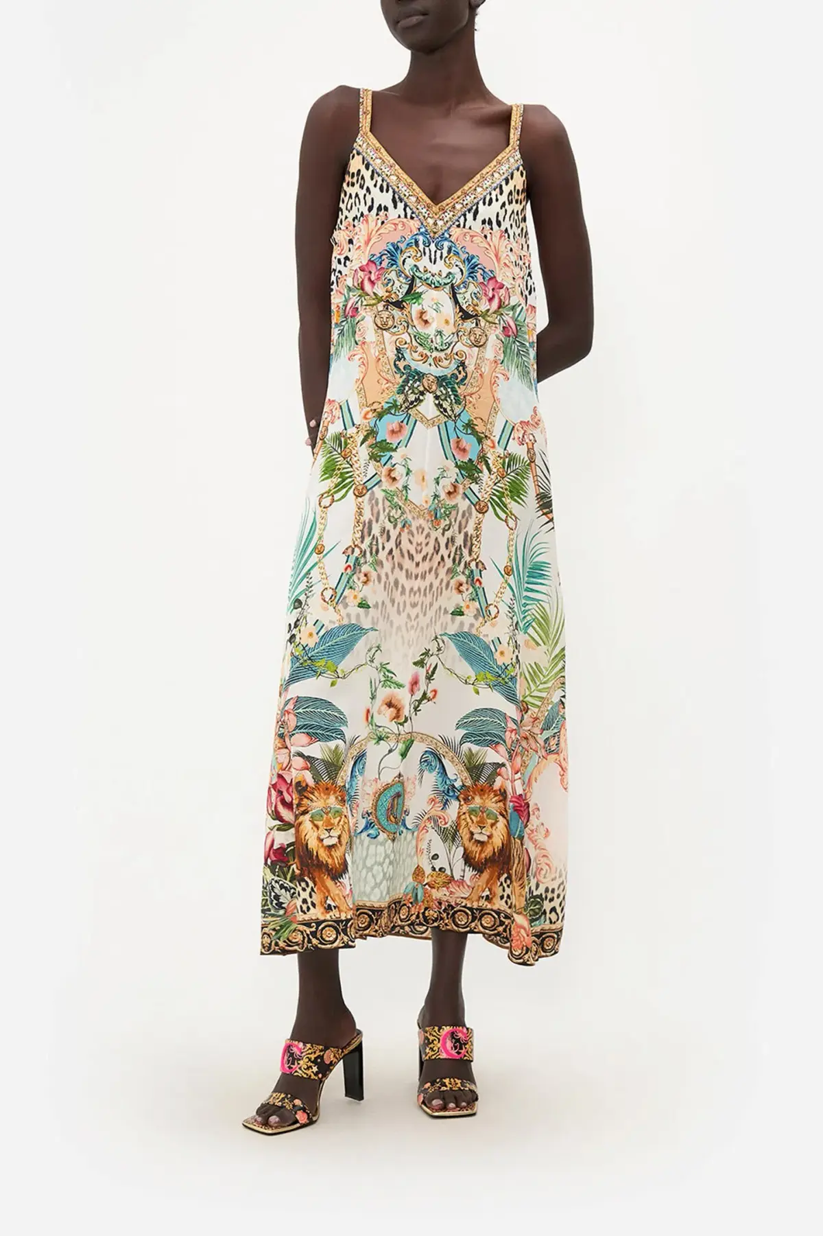 Camilla V Neck Midi Slip Dress Royalty Loyalty Print Size 10 - Image 1