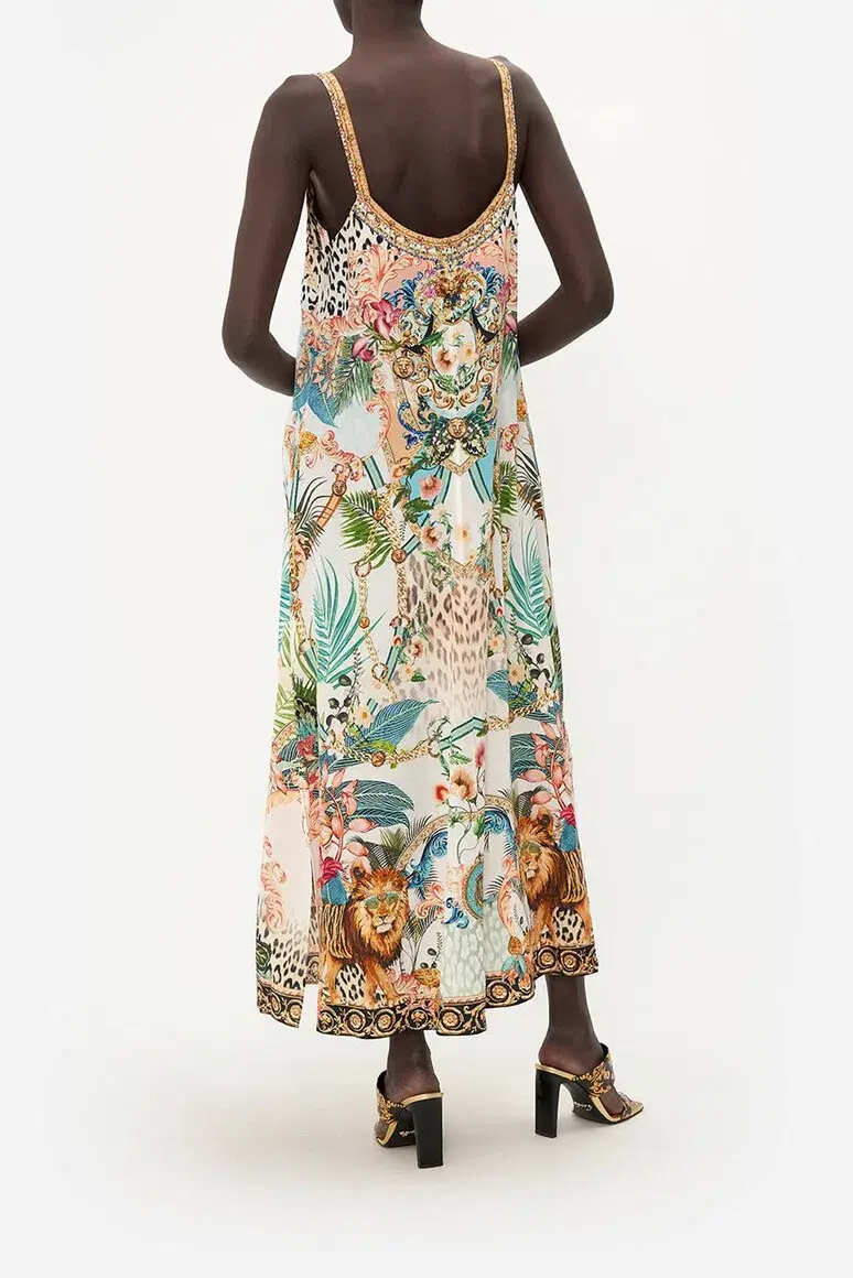 Camilla V Neck Midi Slip Dress Royalty Loyalty Print Size 10 - Image 4