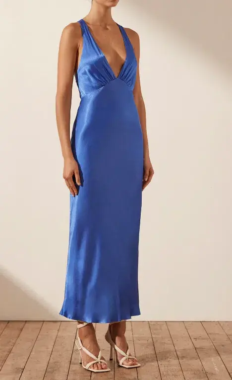 Shona Joy Oliviera Plunged Cross Back Midi Dress in Blue Size 6 / XS - Image 2
