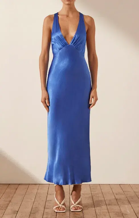 Shona Joy Oliviera Plunged Cross Back Midi Dress in Blue Size 6 / XS - Image 1