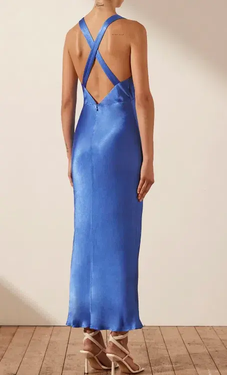 Shona Joy Oliviera Plunged Cross Back Midi Dress in Blue Size 6 / XS - Image 3