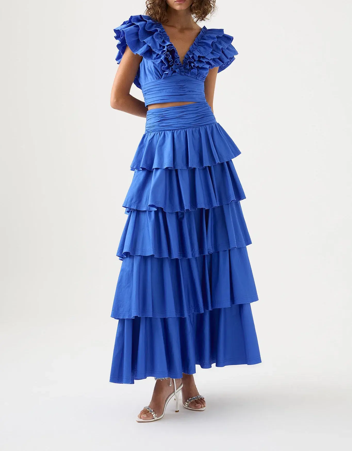 Aje Rhythmic Frill Bodice & Eleni Maxi Skirt Set Marine Blue Size 12 / L - Image 1