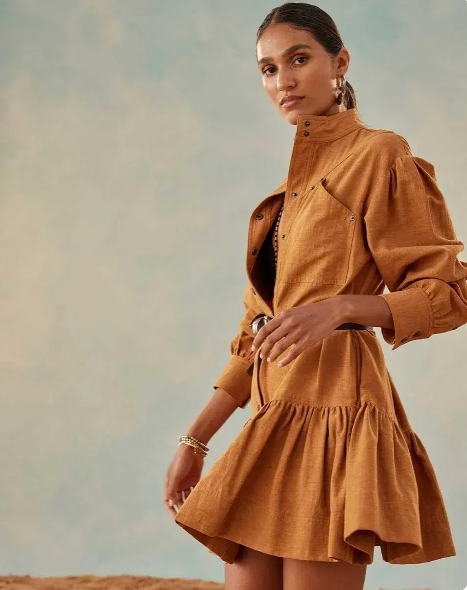 Shona Joy Priscila High Neck Utility Mini Dress Turmeric Size 6 - Image 4
