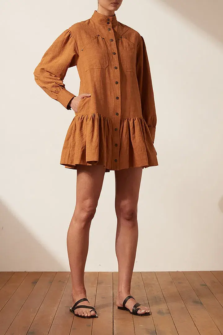 Shona Joy Priscila High Neck Utility Mini Dress Turmeric Size 6 - Image 1