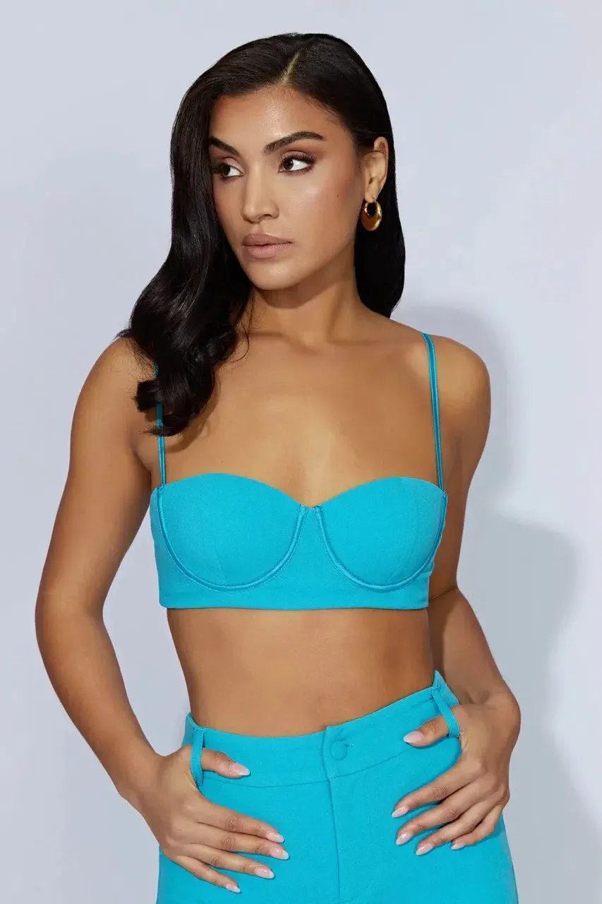 Meshki Fiorella Crepe Bustier Top and Pants Set Blue Size S / Au 8 - Image 2