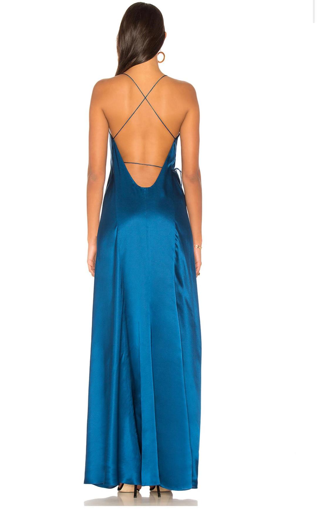 Michelle Mason Silk Satin Wrap Gown - Marine for rent on The Volte - main image