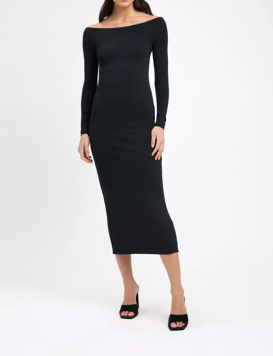 Kookai Bodycon Off The Shoulder Midi Dress Charcoal Size 1 - Image 1