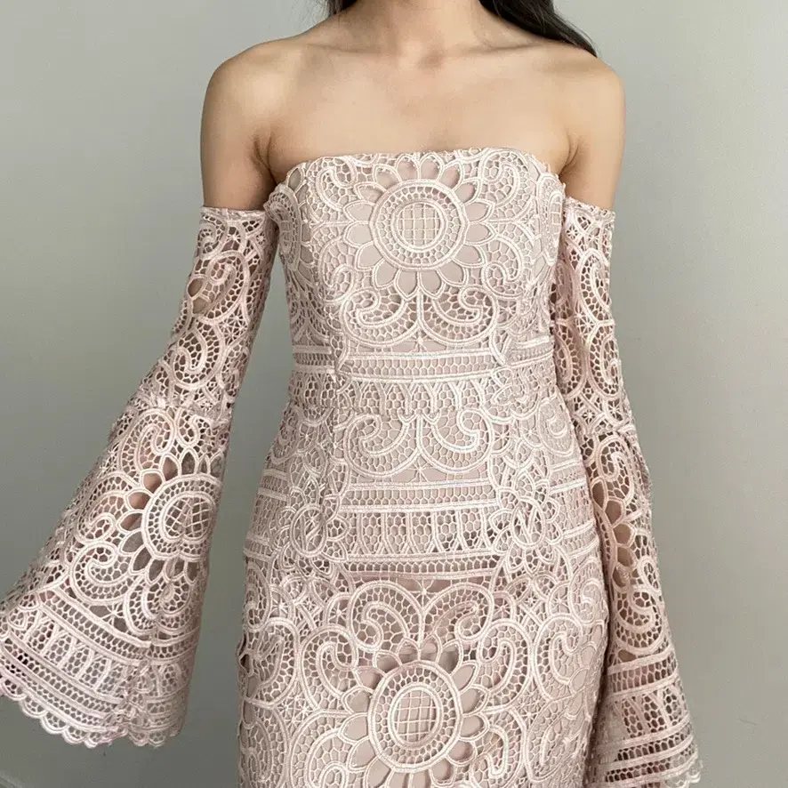Nicholas Eva Geo Floral Lace Strapless Dress Antique Pink Size 0 / Au 6 - Image 2