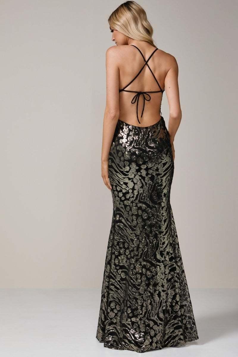 Ae’lkemi Plunge Backless Gown Black Print Size 8 - Image 2