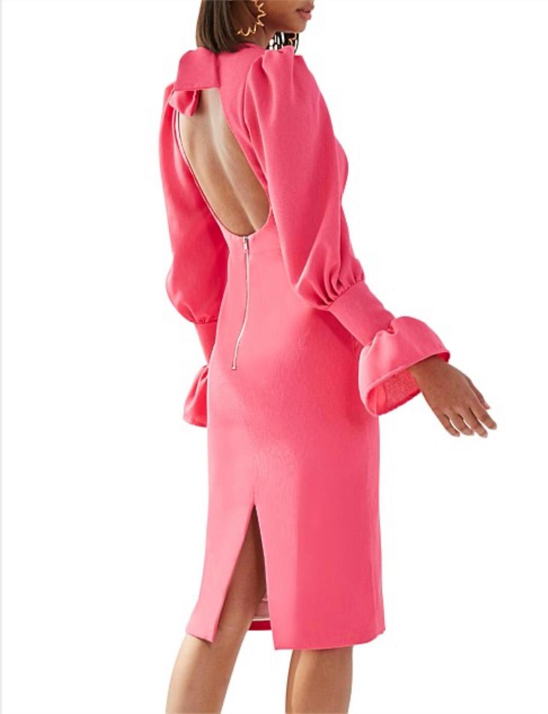 HOT PINK TIE-BACK TULIP SLEEVE BY JOHNNY for rent on The Volte - main image