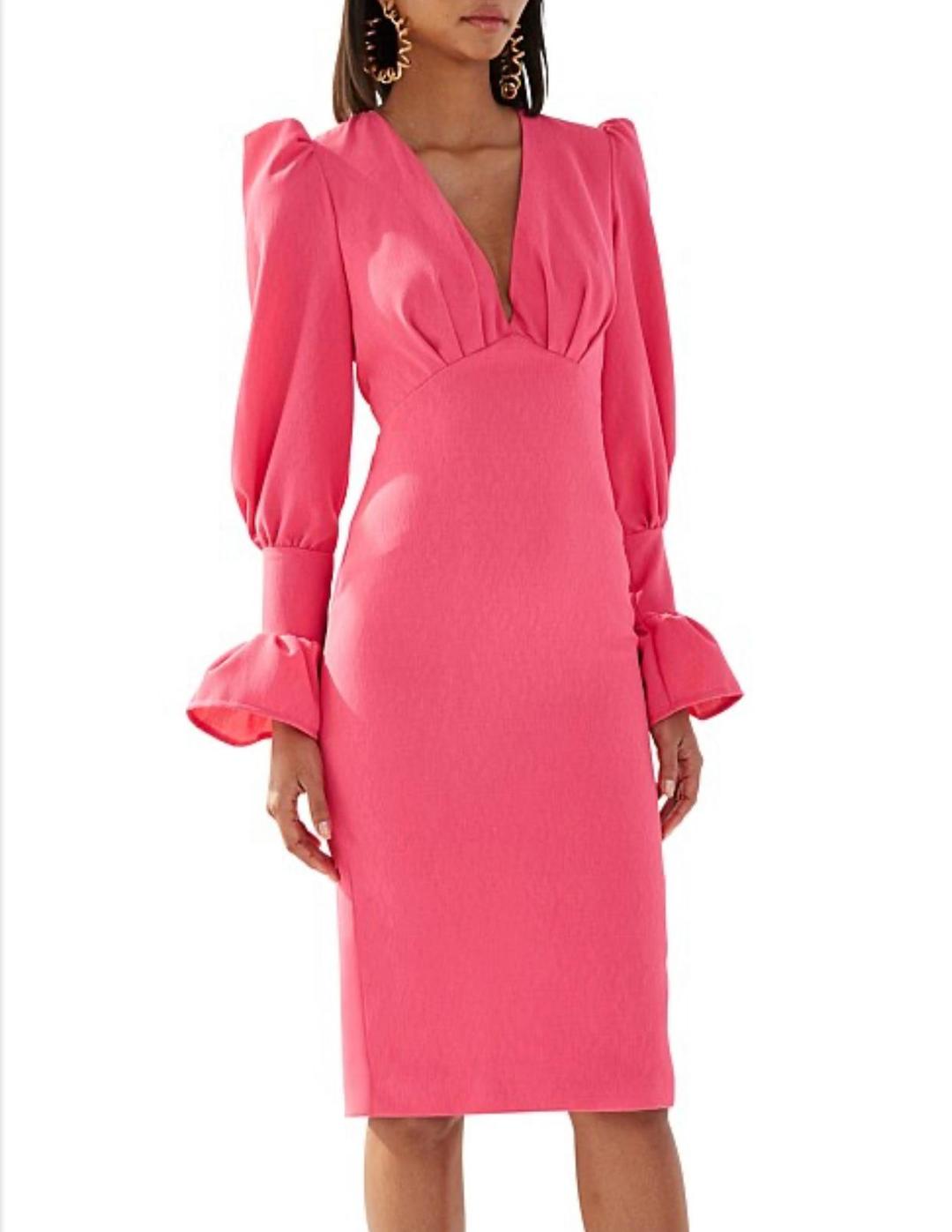 HOT PINK TIE-BACK TULIP SLEEVE BY JOHNNY for rent on The Volte - main image