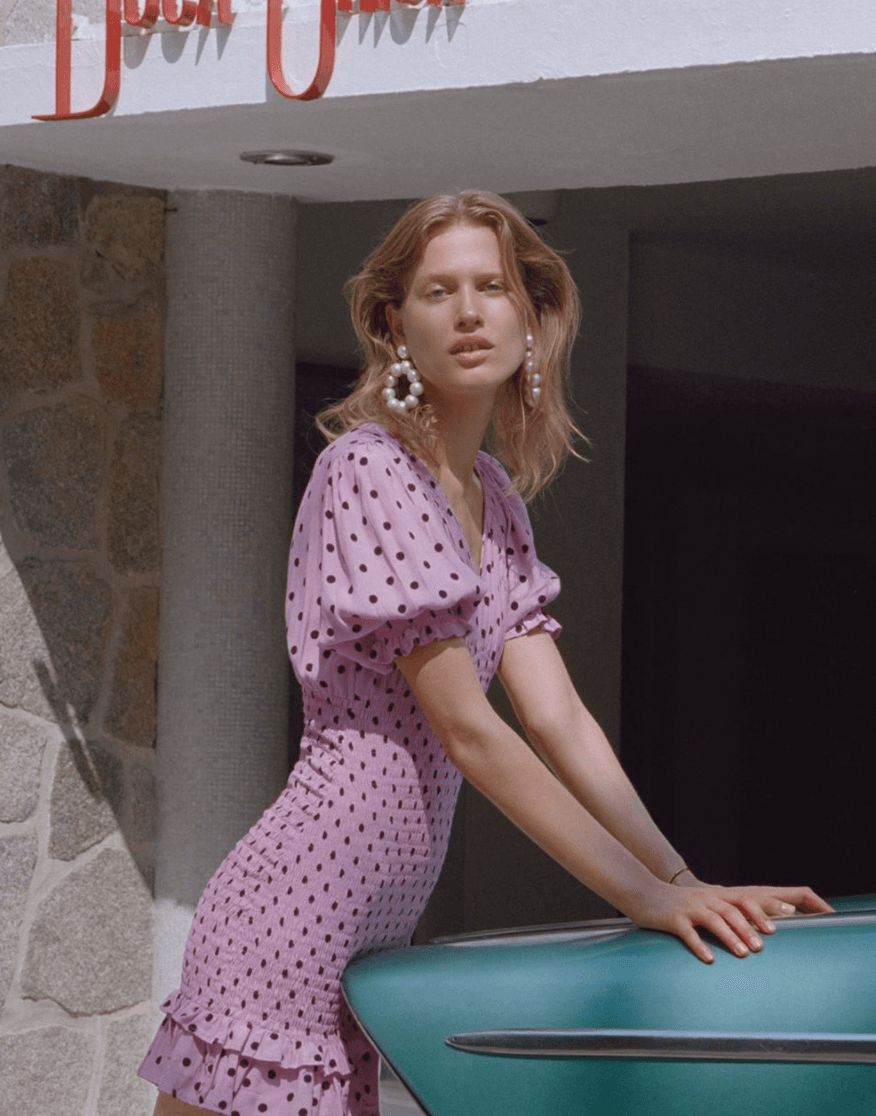 Faithful the Brand Margherita mini dress sylve dot lilac size 8 for rent on The Volte - main image