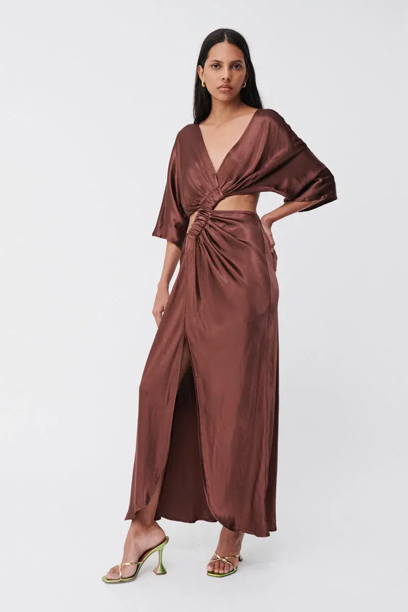 Suboo Tate Twist Wrap Front Maxi Dress Chocolate Size XS / AU 6 for rent on The Volte - main image