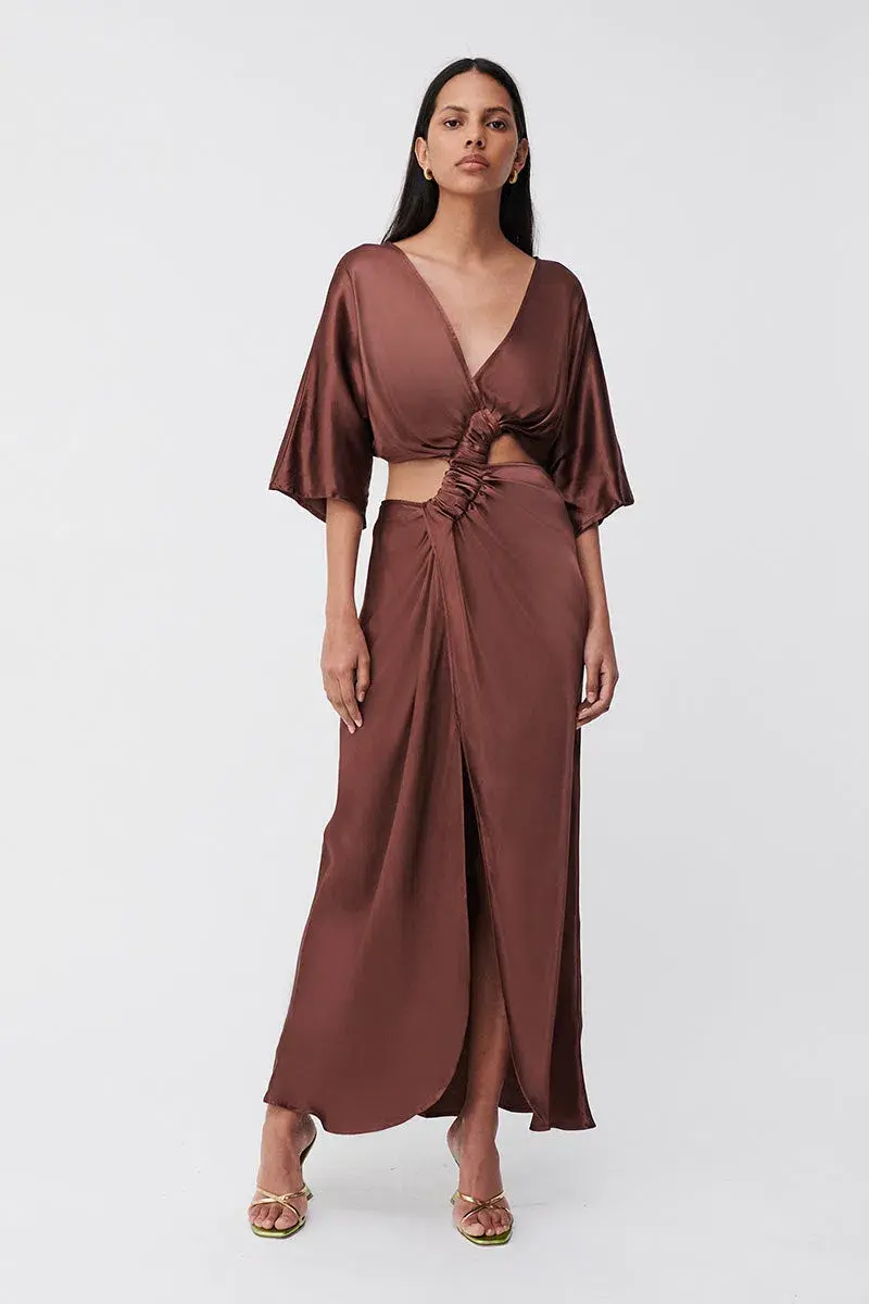 Suboo Tate Twist Wrap Front Maxi Dress Chocolate Size XS / AU 6 for rent on The Volte - main image