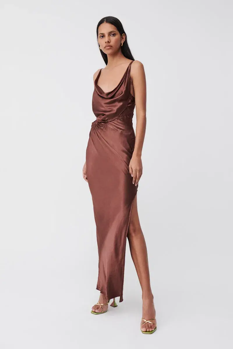 Suboo Tate Twist Front Cowl Maxi Dress Chocolate Size M / AU 10 for rent on The Volte - main image