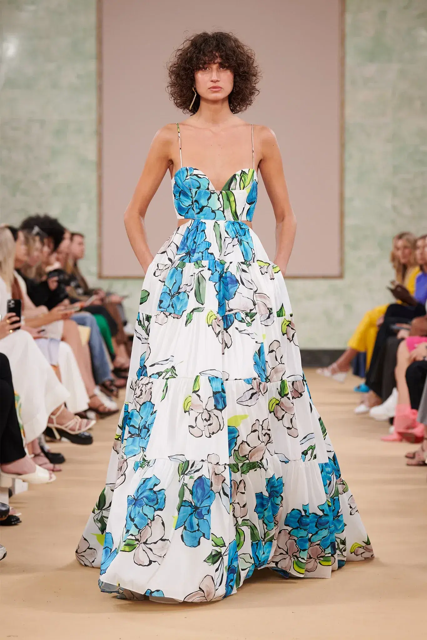 Aje Botanical Tiered Maxi Dress Cool Camelia Blue White Floral Size AU 10 - Image 4