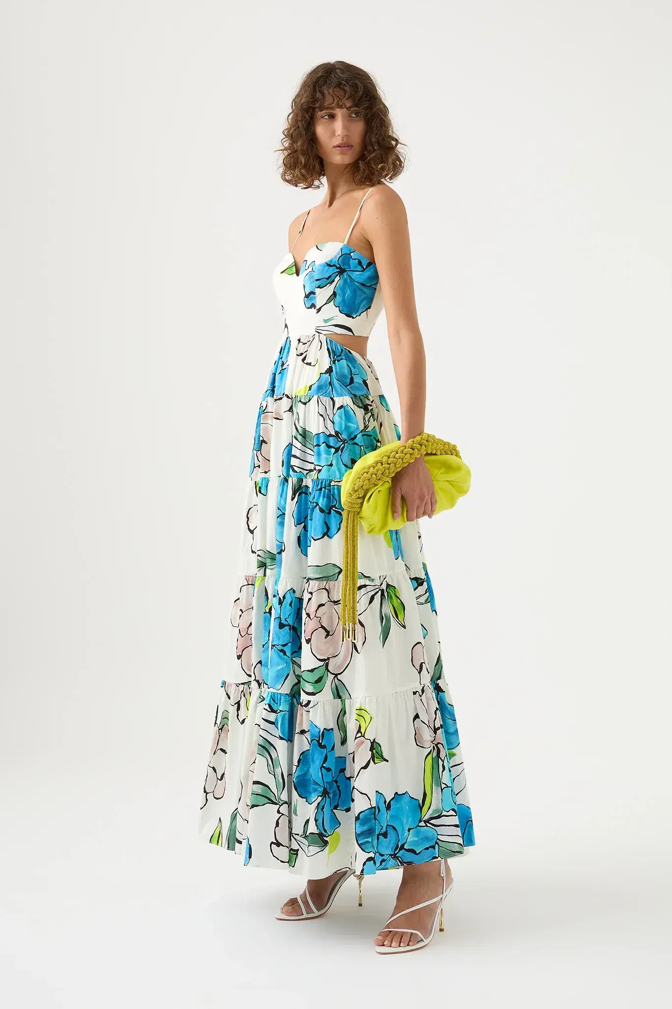 Aje Botanical Tiered Maxi Dress Cool Camelia Blue White Floral Size AU 10 - Image 2