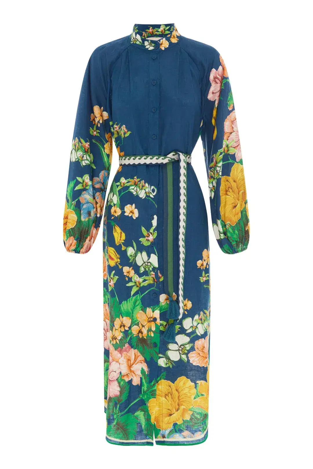 Alemais Lyla Midi Shirtdress Blue Linen Long Sleeve Button Down Floral Navy Size AU 10 - Image 5