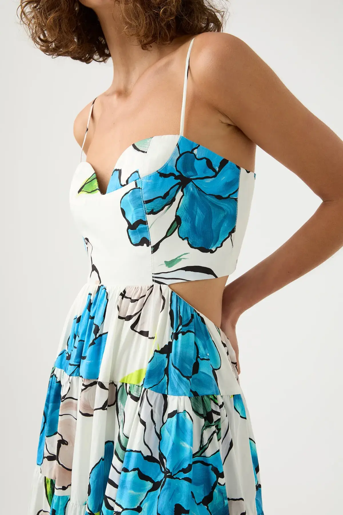 Aje Botanical Tiered Maxi Dress Cool Camelia Blue White Floral Size AU 10 - Image 5