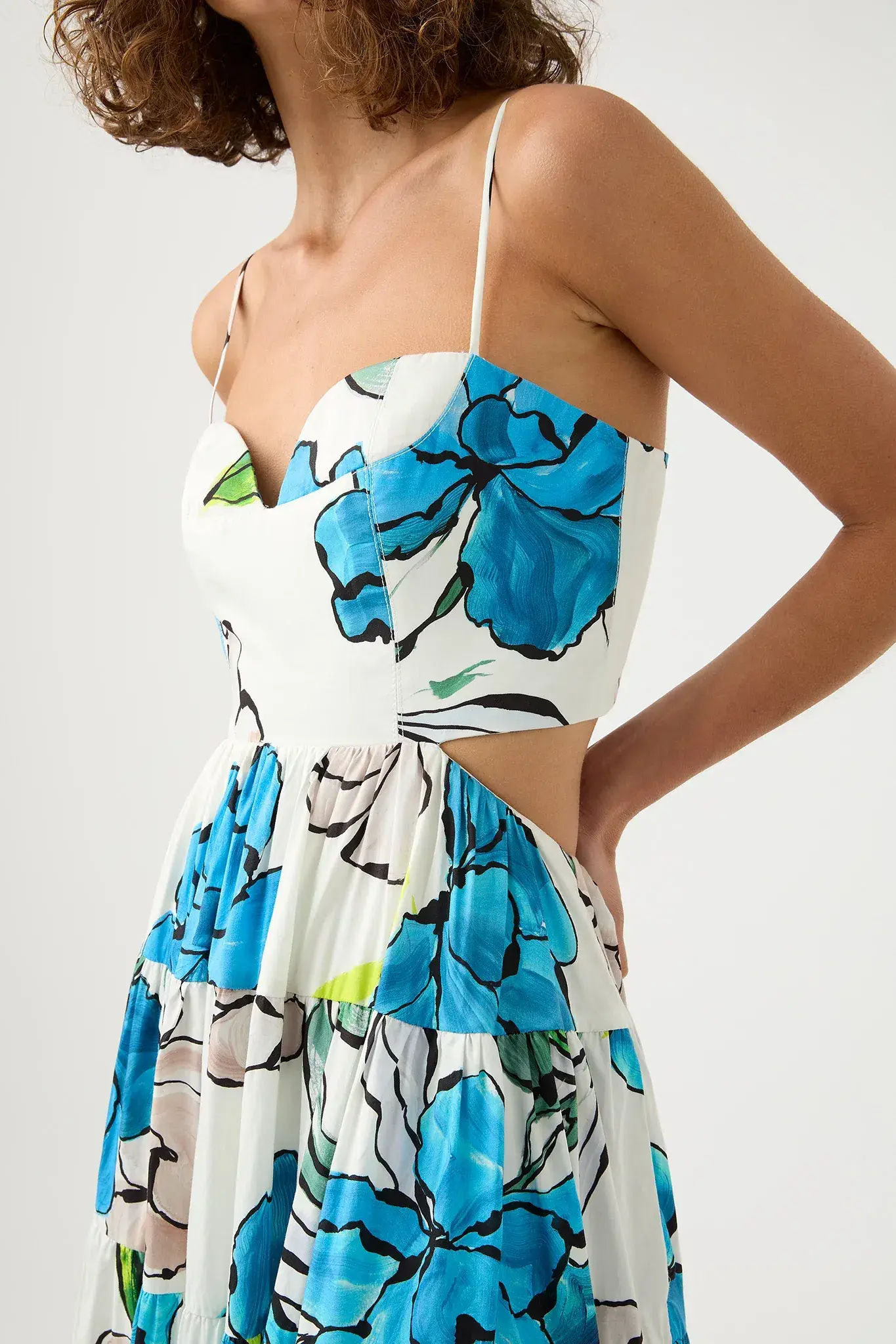 Aje Botanical Tiered Maxi Dress Cool Camelia Blue White Floral Size AU 10 - Image 5