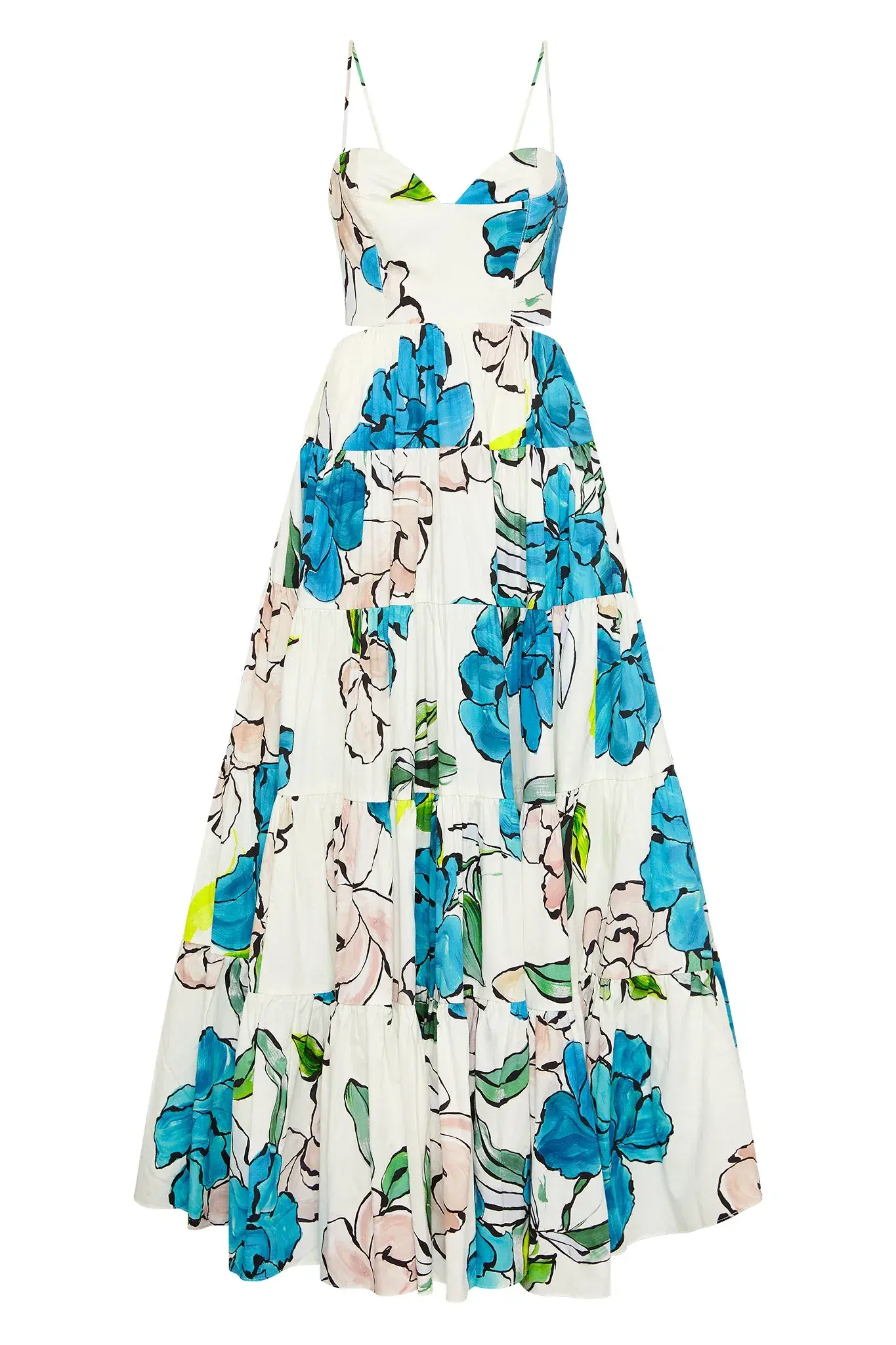Aje Botanical Tiered Maxi Dress Cool Camelia Blue White Floral Size AU 10 - Image 6