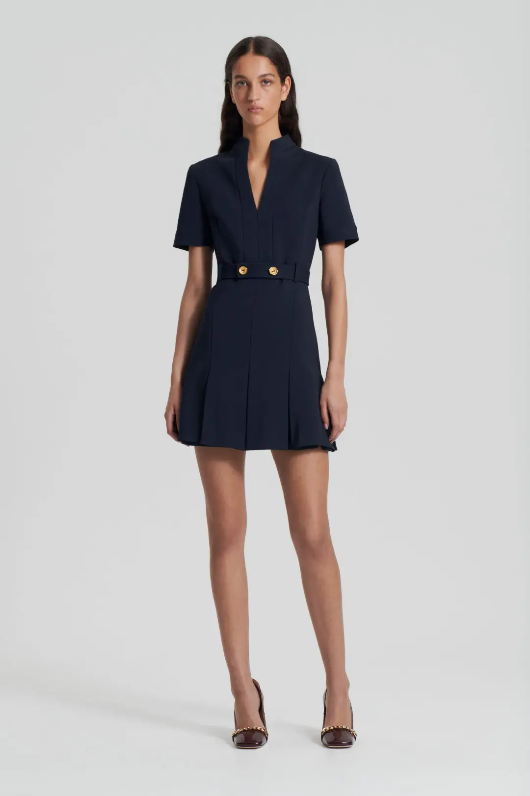 Scanlan Theodore Tailored Pleat Dress Navy Size AU 8 for rent on The Volte - main image