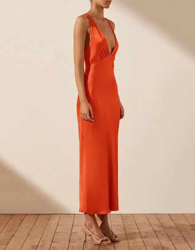 Shona Joy Milo Plunged Cross Back Midi Dress Hibiscus Size 6 - Image 4