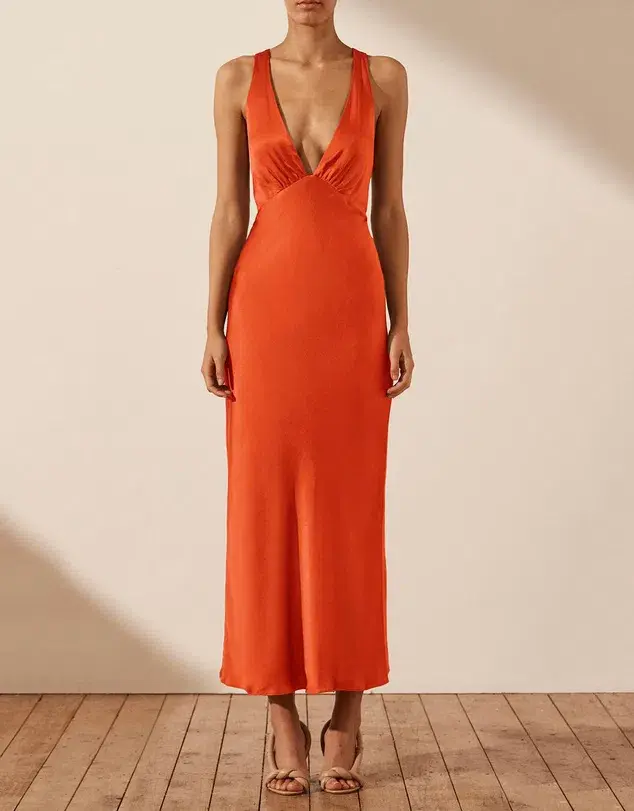 Shona Joy Milo Plunged Cross Back Midi Dress Hibiscus Size 6 - Image 1