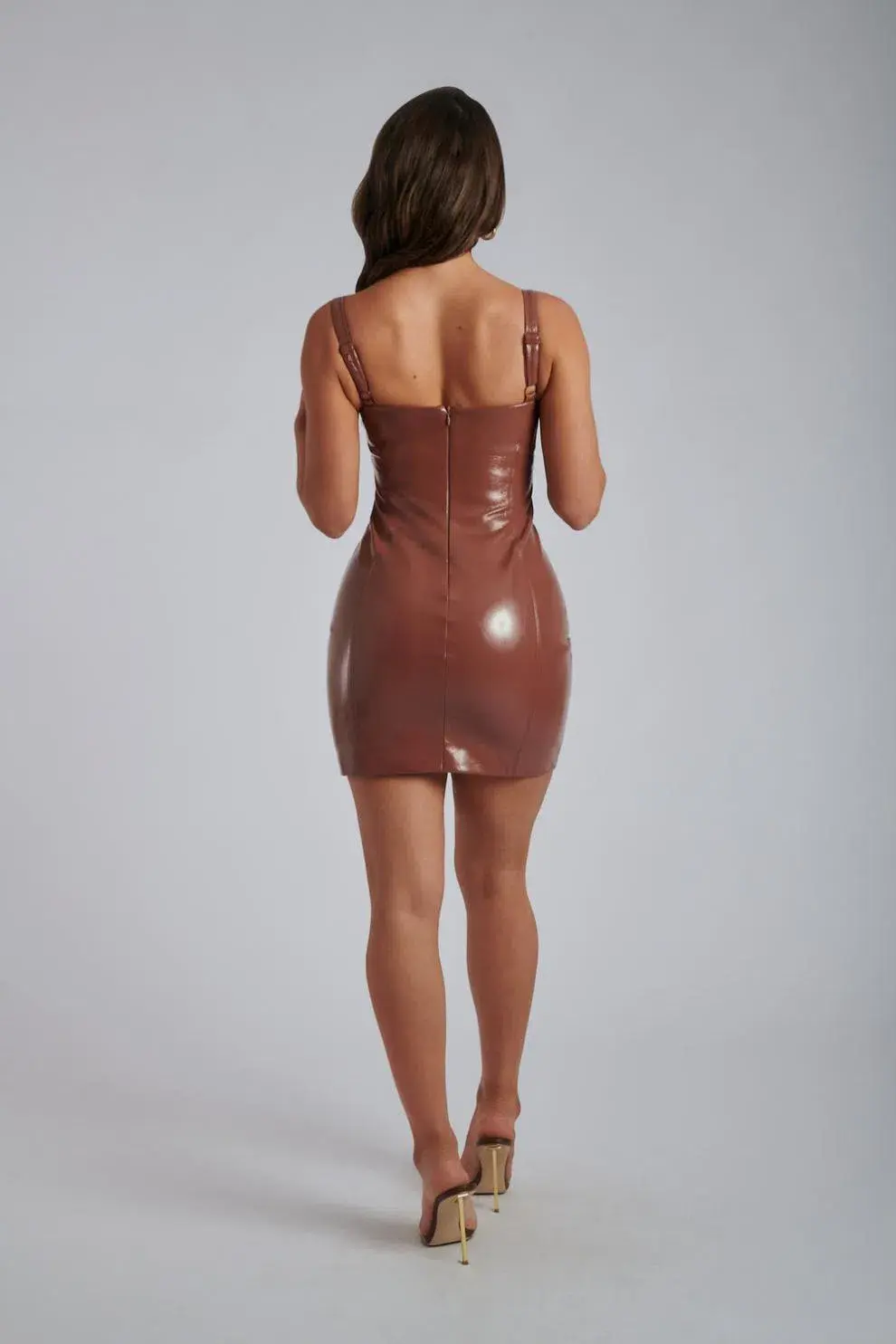 Meshki Amoura Patent Cupped Mini Dress Wine Nude Size XS/AU 6 for rent on The Volte - main image