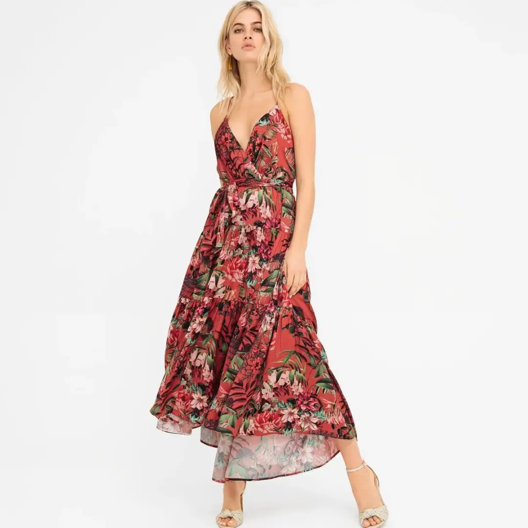 Sheike Tropical Frenzy Pink Floral Tiered Maxi Dress Size 10 for rent on The Volte - main image