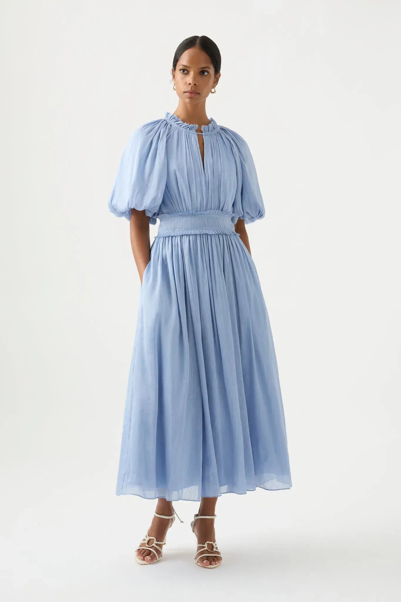 Aje Elysium Blouson Midi Dress Steel Blue Size 14 - Image 1