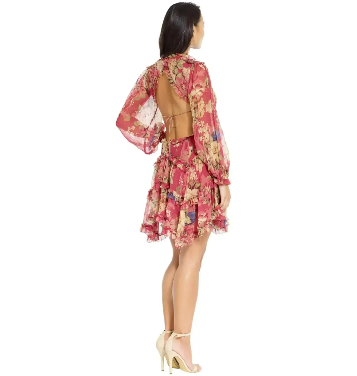 Zimmermann Melody Lace Up Short Dress Red Floral Size 2/ Au 12 - Image 3