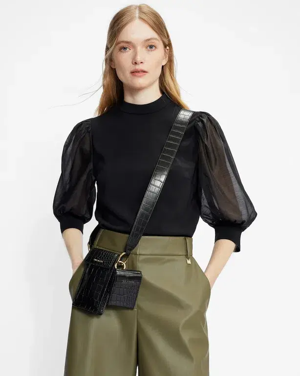 Ted Baker Micaeli Organza Volume Sleeve Top in Black Size 1 / AU 8 - Image 1