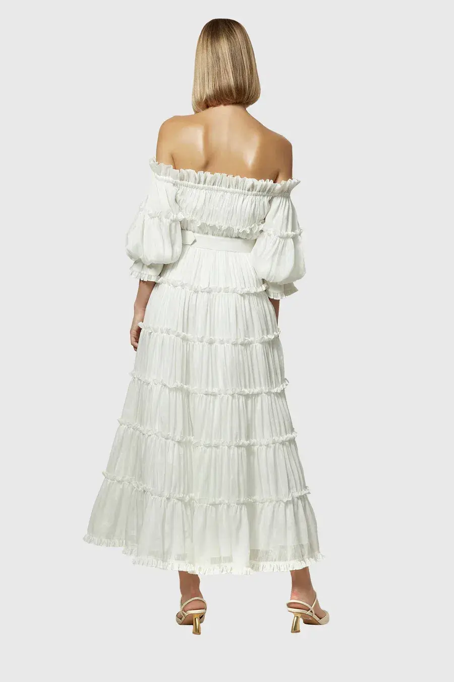 Leo Lin Luminous Silk Linen Dress in White Size AU 12  for rent on The Volte - main image