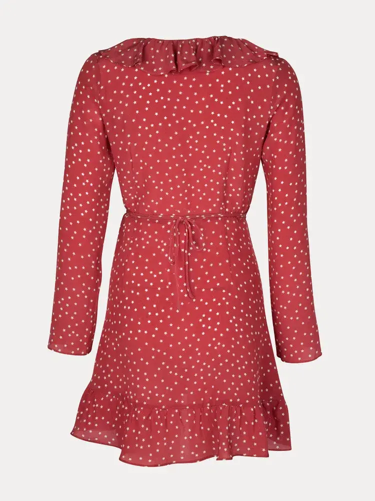 Realisation Par Alexandra Red Star Wrap Dress Red Print Size 6  - Image 4