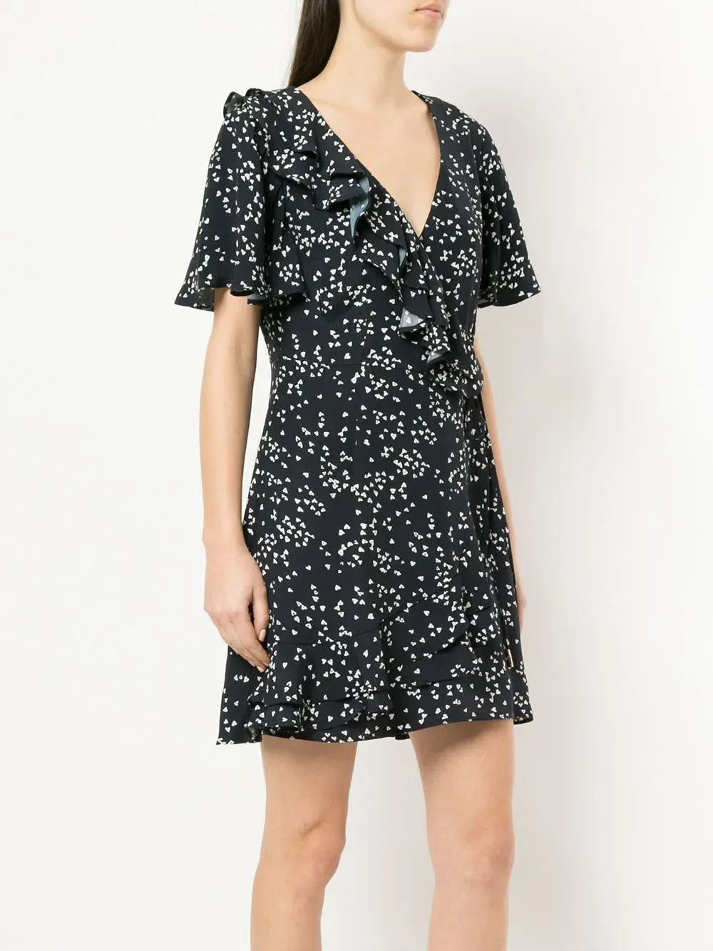 Rebecca Vallance Flores Ruffled Printed Crepe Wrap Mini Dress Navy Size 8 - Image 4
