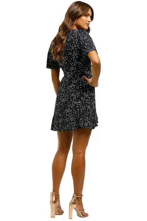 Rebecca Vallance Flores Ruffled Printed Crepe Wrap Mini Dress Navy Size 8 - Image 2