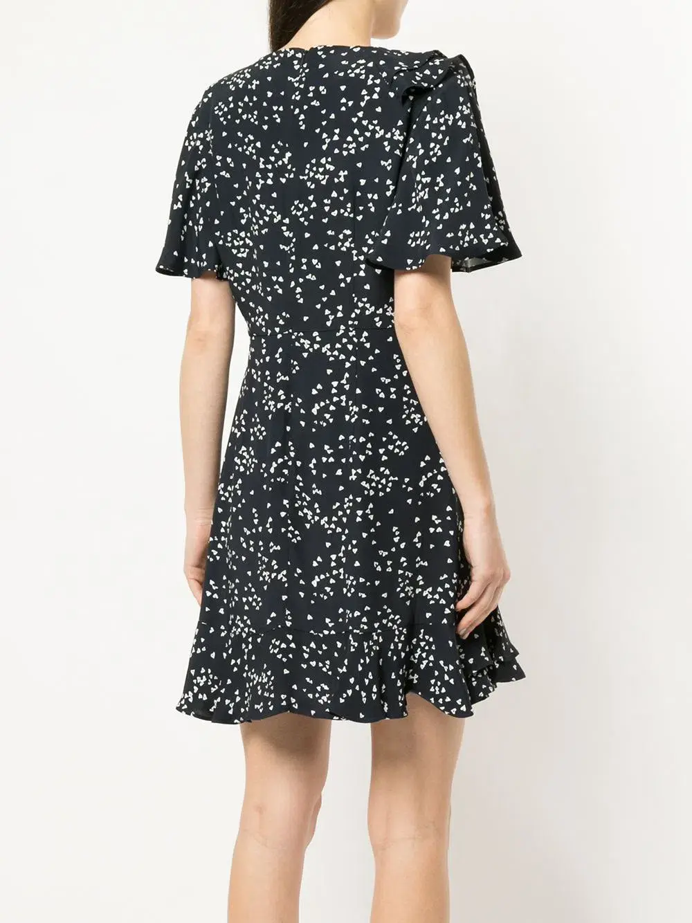 Rebecca Vallance Flores Ruffled Printed Crepe Wrap Mini Dress Navy Size 8 - Image 5