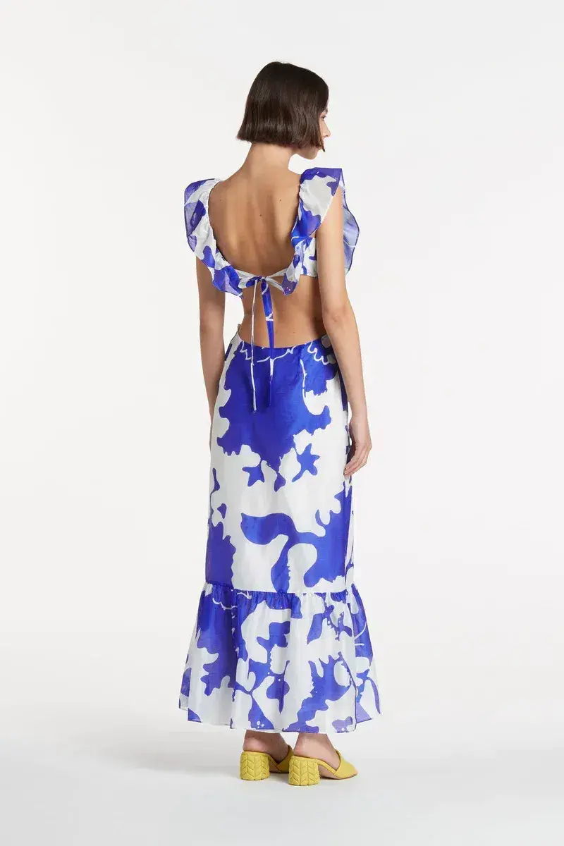 Sir the Label Vivi Frill Maxi Dress Blue Print Size 1/AU 8 - Image 3